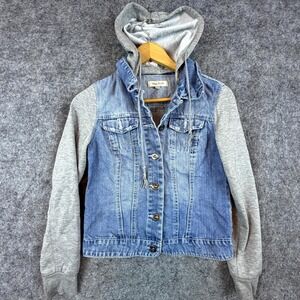 Miss Posh Hybrid Trucker Jacket Hoodie Womens Medium Blue Denim Grunge Y2K